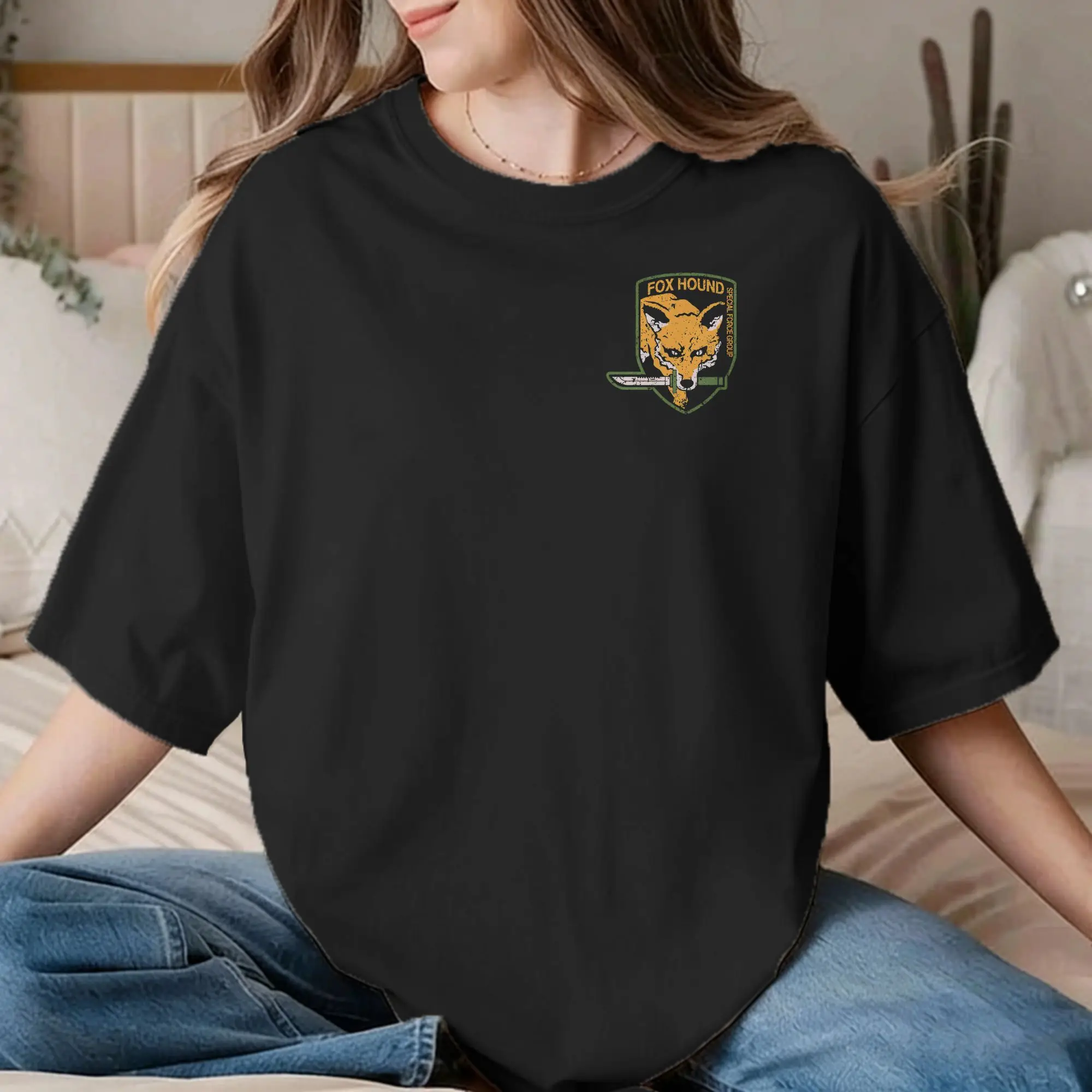 Foxhound MGS1 Solid Snake Game T-Shirt Men Women Metal Gear Hipster 100% Cotton Tee Shirt Short Sleeve T Shirts Classic Clothing
