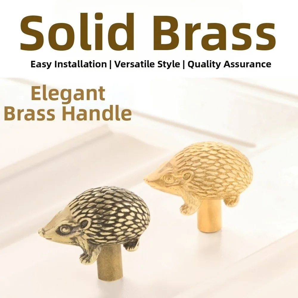Retro Little Hedgehog Brass Handle Furniture Hardware Single Hole Cabinet Door Knobs Vintage Gold Wardrobe Drawer Pulls Kitchen