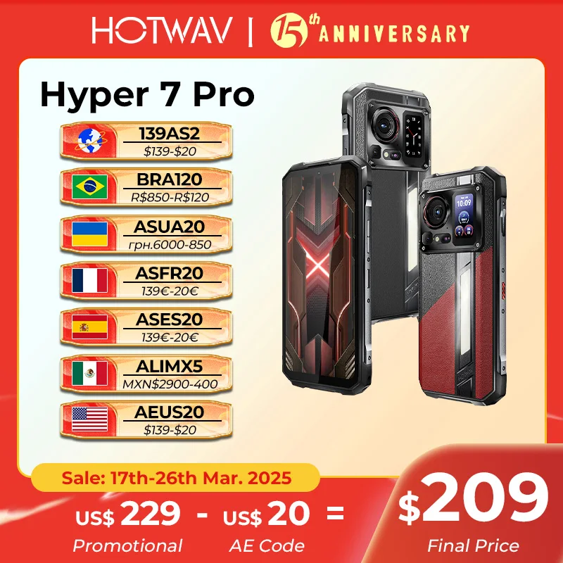 HOTWAV Hyper 7 Pro 5G Rugged Phone 200MP Android 14 6.6'' FHD+ 120Hz Smartphone 36(16+20)GB 256GB 10800mAh 33W Mobile Phone