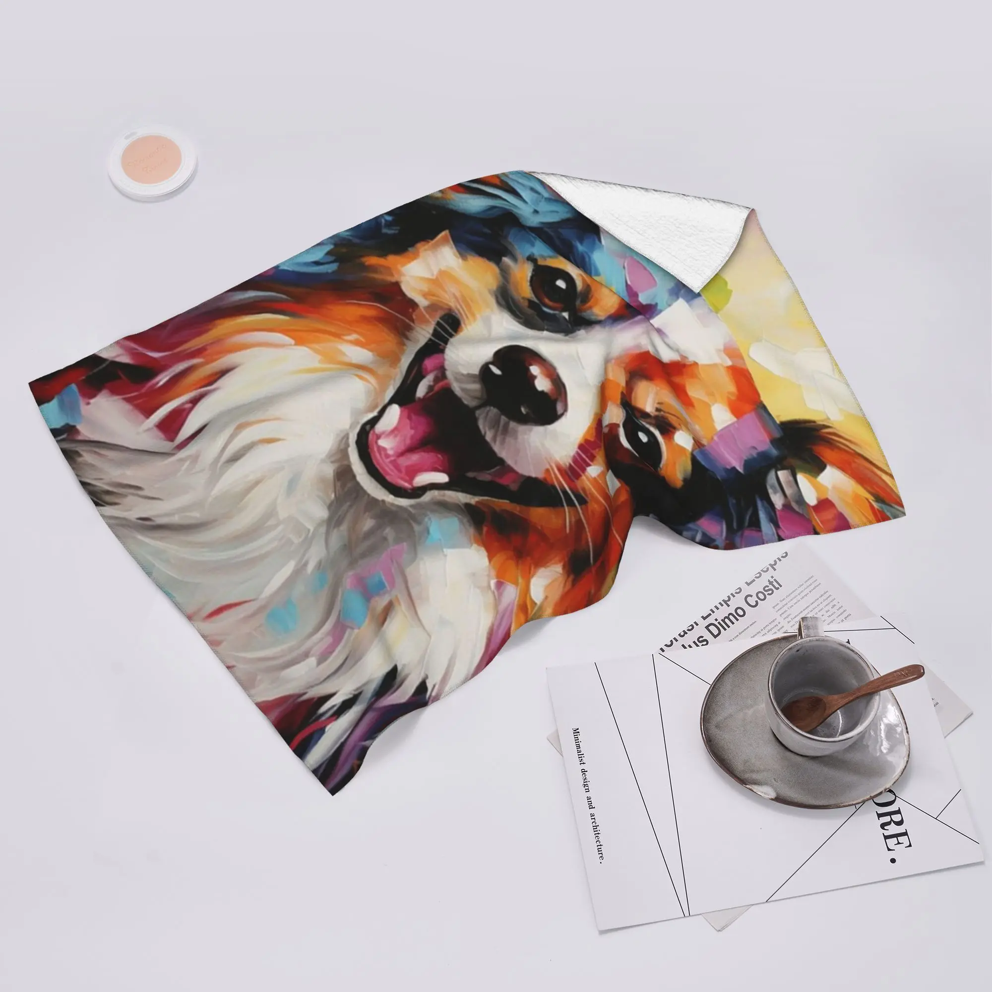 Custom A Papillon Dog Masterpiece Soft Face Towel Quick Dry Pool Bath Cotton Towels Absorbent Quick