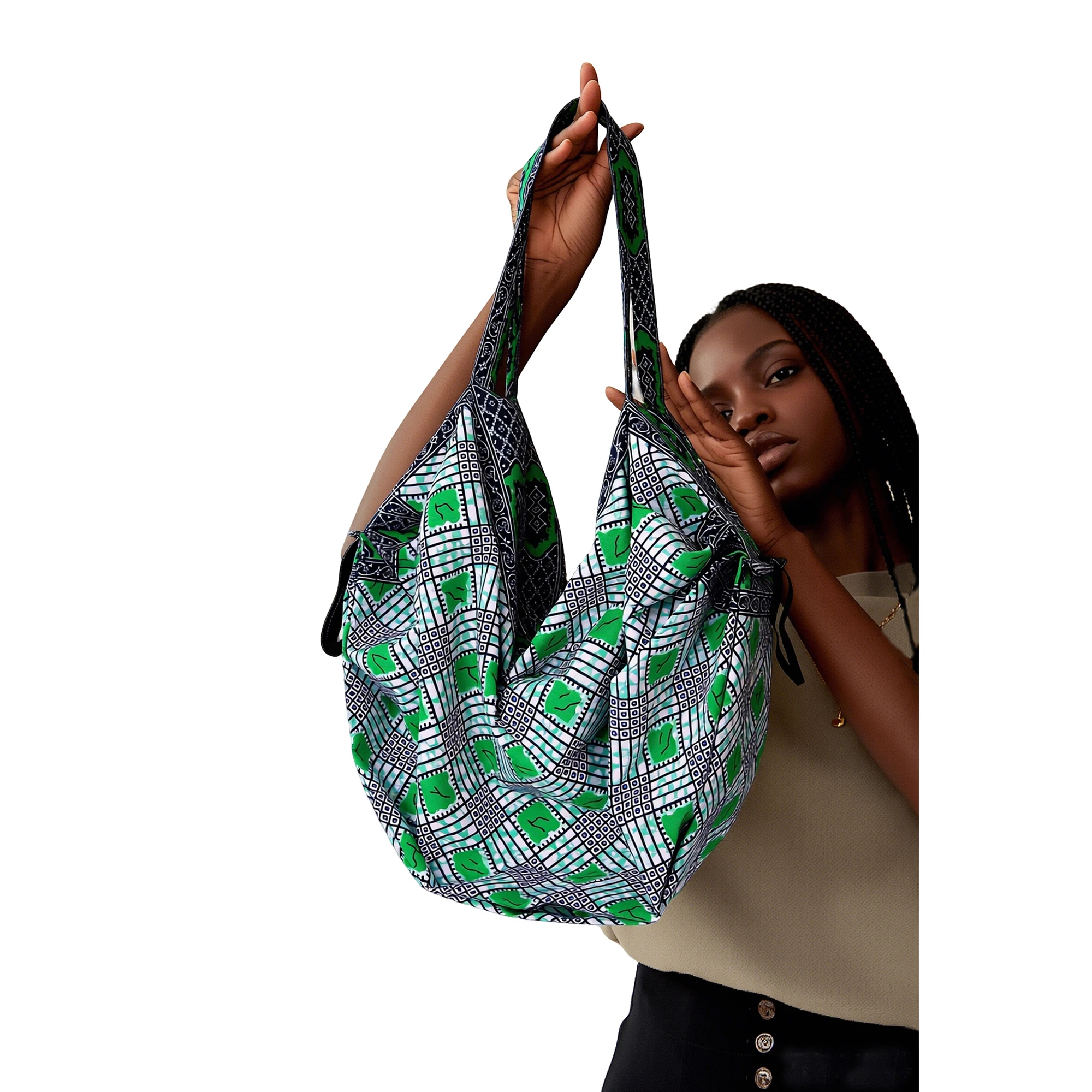 Women Large Capacity Hobo Shoulder Bag African Ankara Wax Print Pattern Oversized Tote Handbag Afro Commuter Travel Shopping Bag