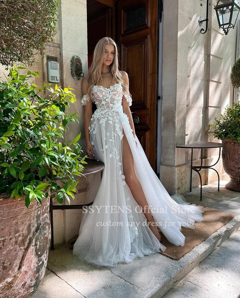SSYTENS High Split Wedding Dresses For Women Sleeves Sweetheart Bridal Gowns Customized Lace Robes Delicated Vestido De Novia