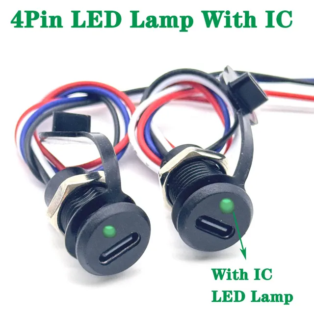 4-pinowa lampa LED z układem scalonym USB C, wysokoprądowe gniazdo ładowania z nakrętką, zatrzaskową płytką zabezpieczającą TYPE-C Żeńskie wodoodporne złącze żeńskie Jack