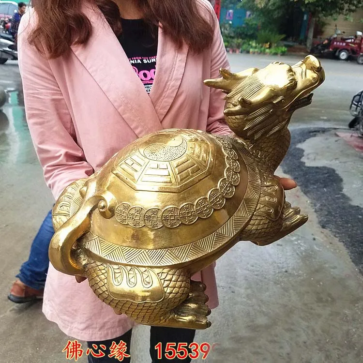44CM large Huge home Porch lobby Safety efficacious Protection Mascot thriving business copper dragon turtle FENG SHUI statue
