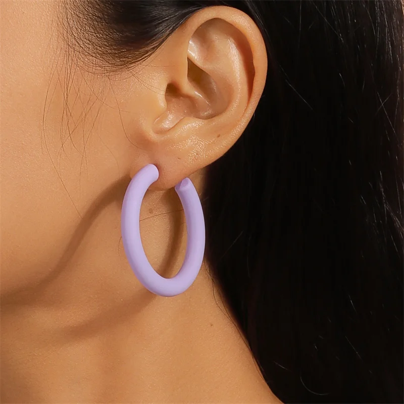 Aihua Koreanische Einfache Große Runde Hoop Ohrringe Für Frauen Bunte Geometrische Kunststoff Übertrieben Ohrring Trendy Ohrringe Schmuck – Detail 3