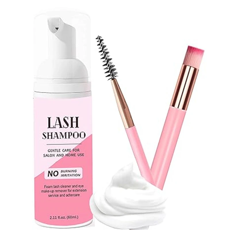 Eyelash Extension Cleanser, Lash Shampoo Brush, Removedor de Maquiagem, Salon Facial Nose Pore, Escovas de Limpeza Cosmética, 50ml, 3 em 1