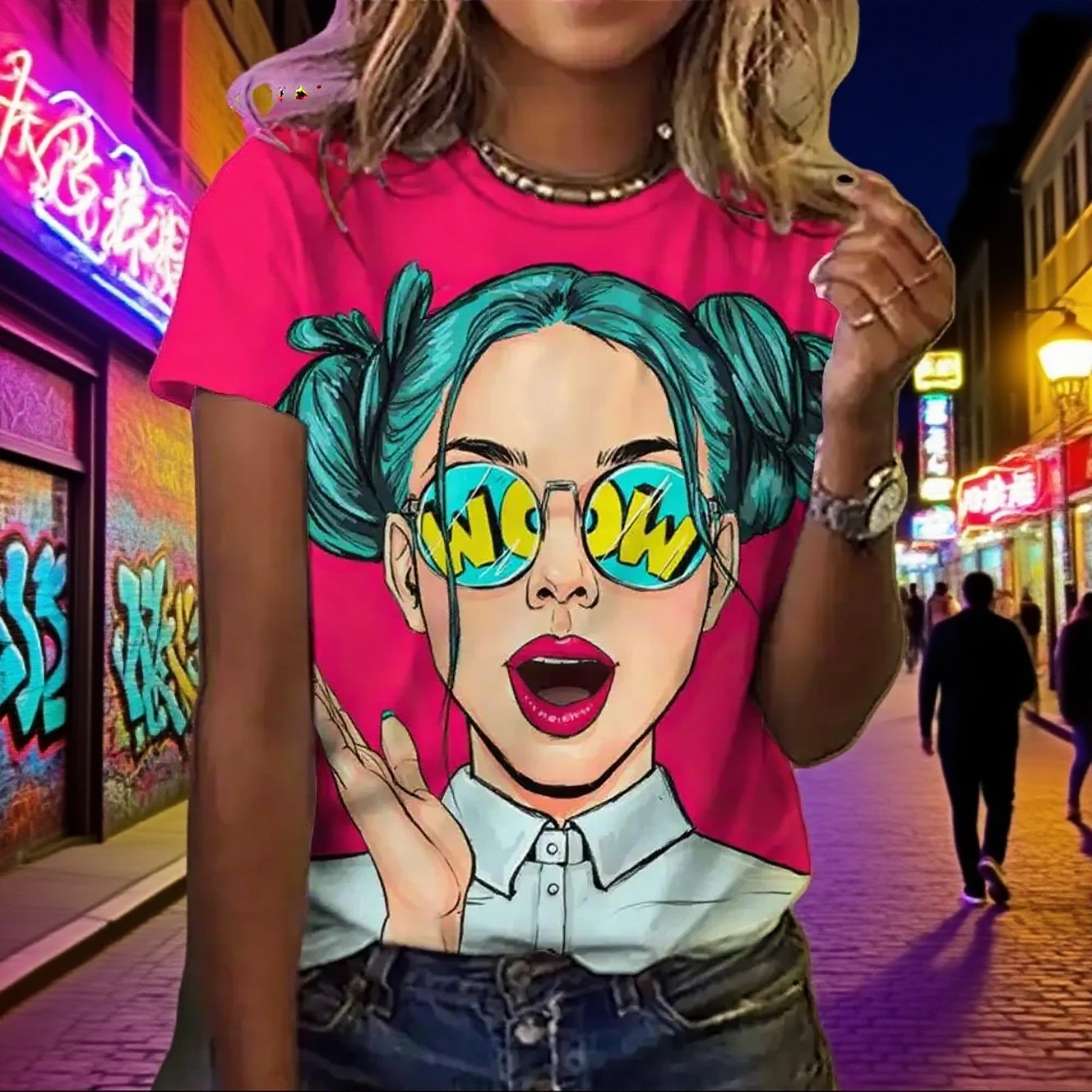 

Women T-shirt Cartoon Character Printed T-shirt Harajuku Retro Short Sleeved T-shirt Round Neck Fun Top Plus Size Women Clothing