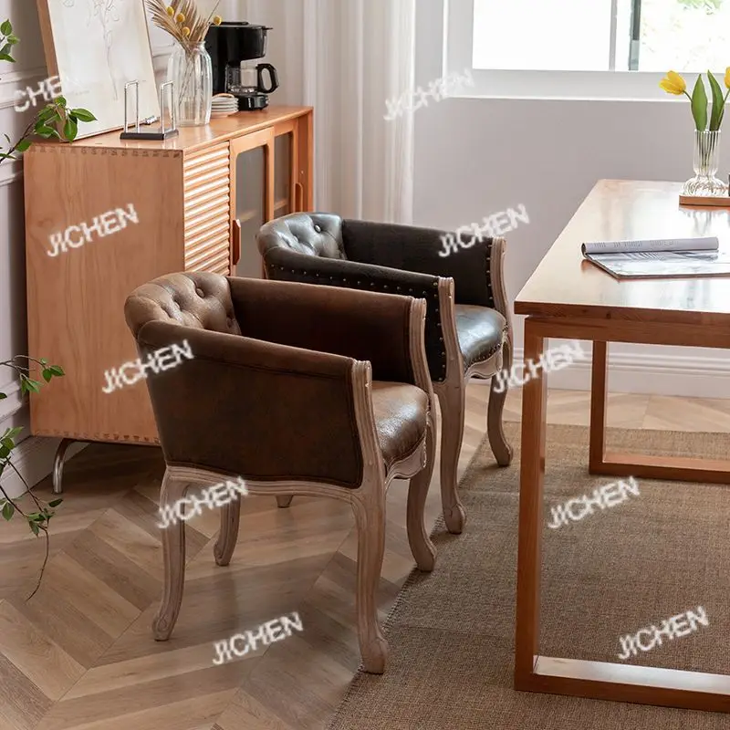 JC Solid Wood Dining Chairs Retro American Vintage Farmhouse Dining Armchairs Living Room Home Use Single Seat Sofa Chairs