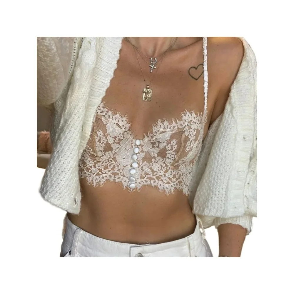 Sexy Lace French New Strappy Bra, Backless Underwear, Women'sKUCLUT Retro Thin Vest Bra
