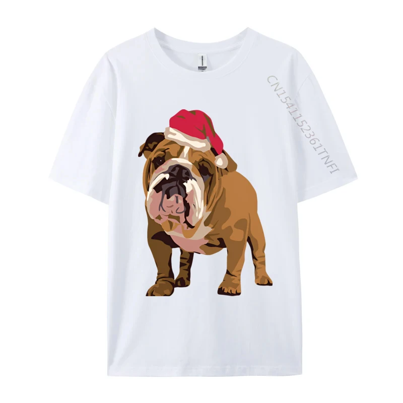 Bulldog In A Santa Hat T-shirt Novelty Cotton Man Tops Shirts Printed Funky Top T-shirts Luxury T Shirt Men High Quality