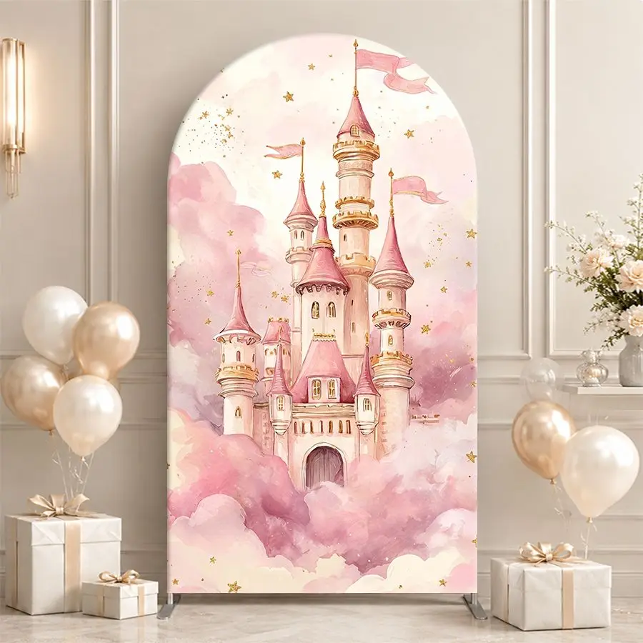 Pink Castle Arch Backdrop Cover Party Backdrop Fabric Cover Birthday Party Baby Shower Photo Booth  Background Event Decoration
