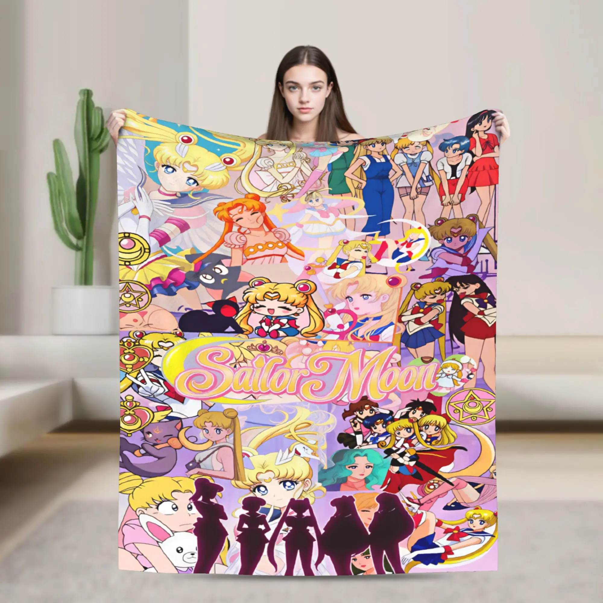 S-Sailor M-Moon Anime  Flannel Blanket  Super Soft Throw Blanket for Home Decor Travel Office Novelty Bedspread Sofa Bed Cover
