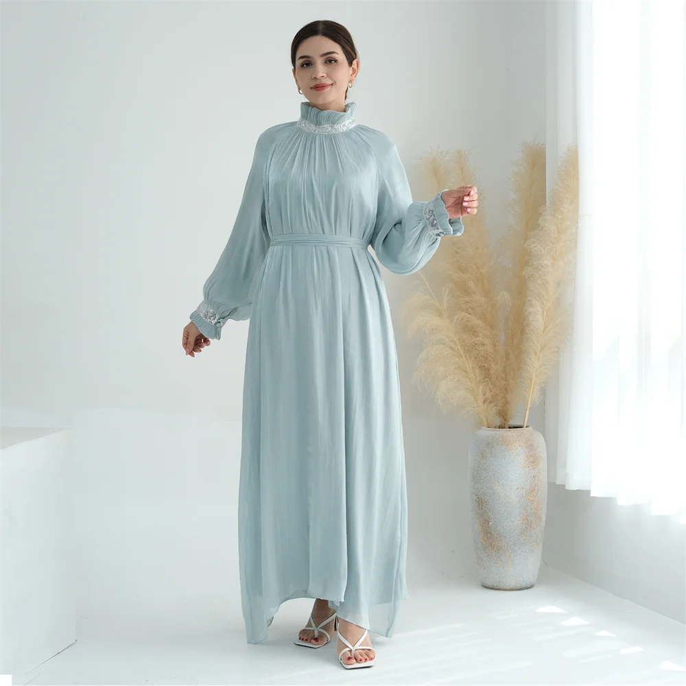 2024 New Pink Modest Dress for Muslim Women Eid Ramadan Dubai Luxury Abaya Elegant Female Casual Long Arabe Robe Islam Clothin