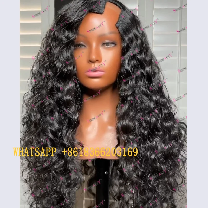 Deep Wave Human Hair Side U Part Full Machine Made Wigs for Black Women 1x4 Opening U Part Glueless Natural Wigs Easy Wear