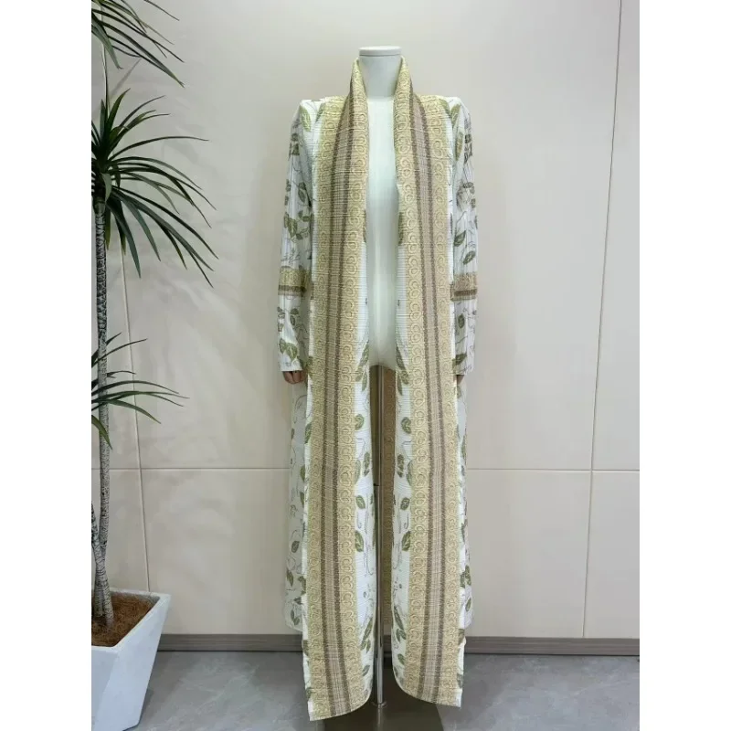 Pleats Pleated Muslimische Abaya Herbst Neue Original Designer Modell Premium Sense Gold Print Damen Langes Kleid Jacke Clothing