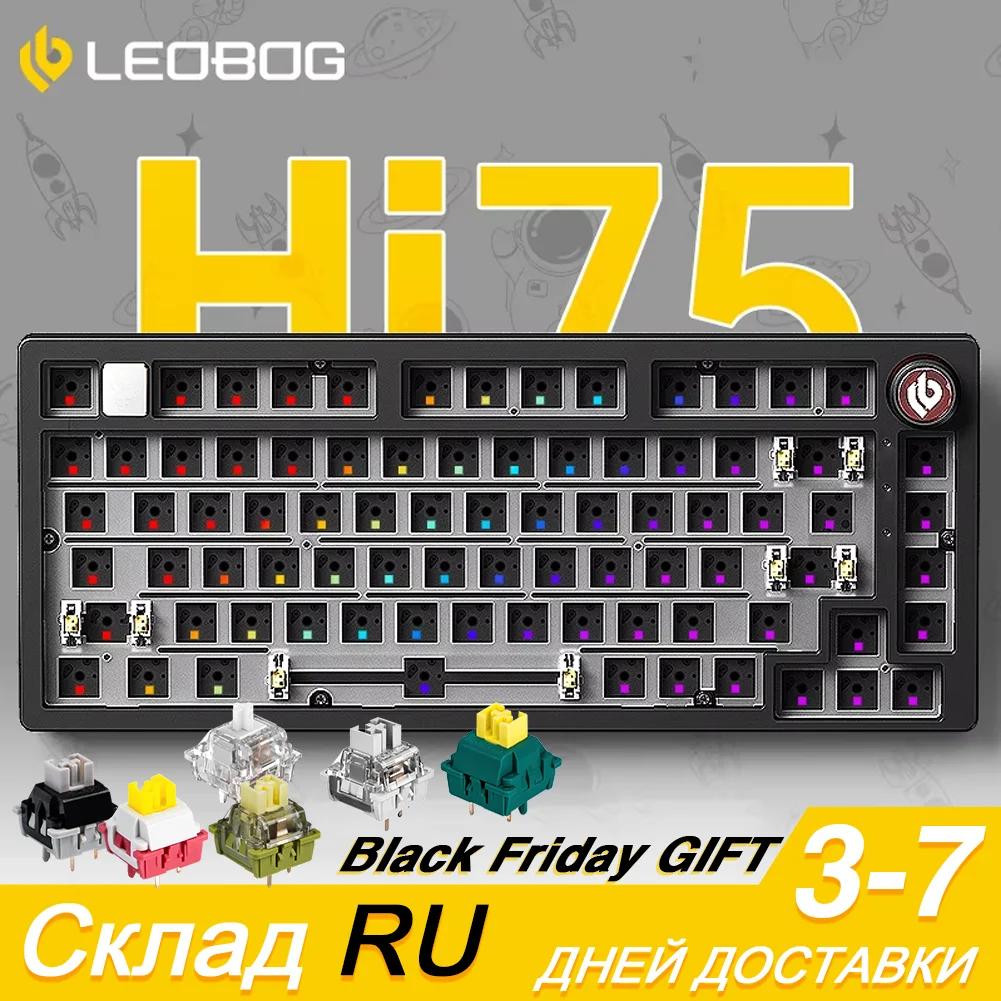 LEOBOG Hi75 75% Custom Barebone Keyboard Wired Aluminum Keyboard Kit RGB Backlit Gasket Structure Gaming Grade Metal Base