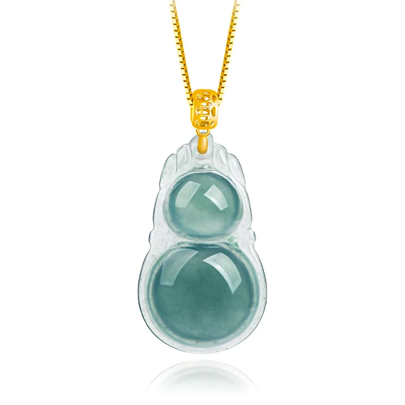 

Luxury A Jadeite Blue Water Gourd Pendant 18K Gold Ice Jade Women's Jewelry Gift