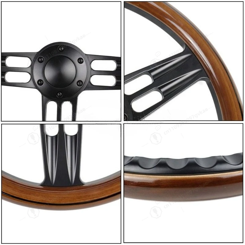 14-Inch retro large bracket three-spoke shallow concave steering wheel modified mahogany steering wheel
