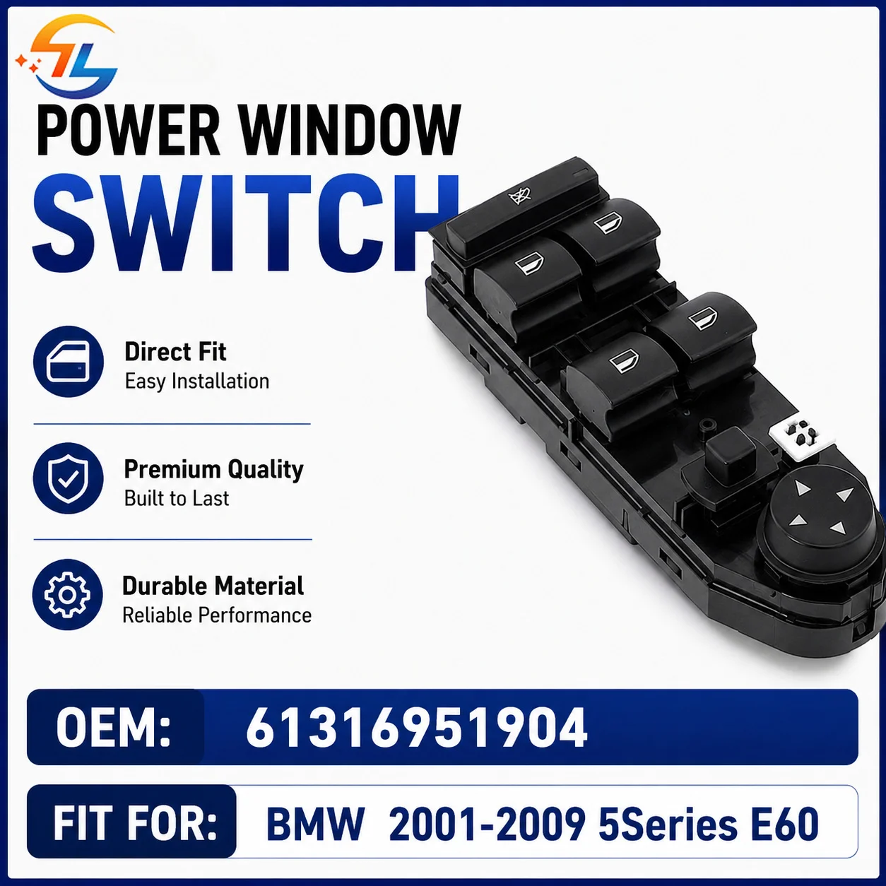 For 2001-2009 BMW E60 E61 5 Series E60 535d 520d 525d 523i 525i Power Window Switch  Master Passenger Glass Button 61316951904