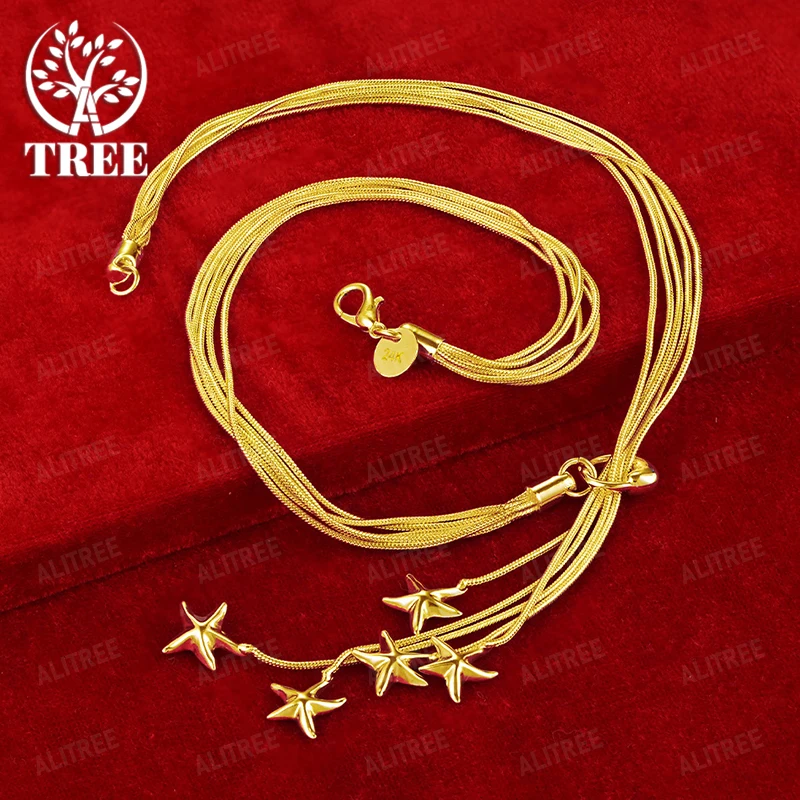

44cm 18k Gold Starfish Necklace Snake Chain For Women Engagement Wedding Party Exquisite Fashion Elegant Jewelry Accessories