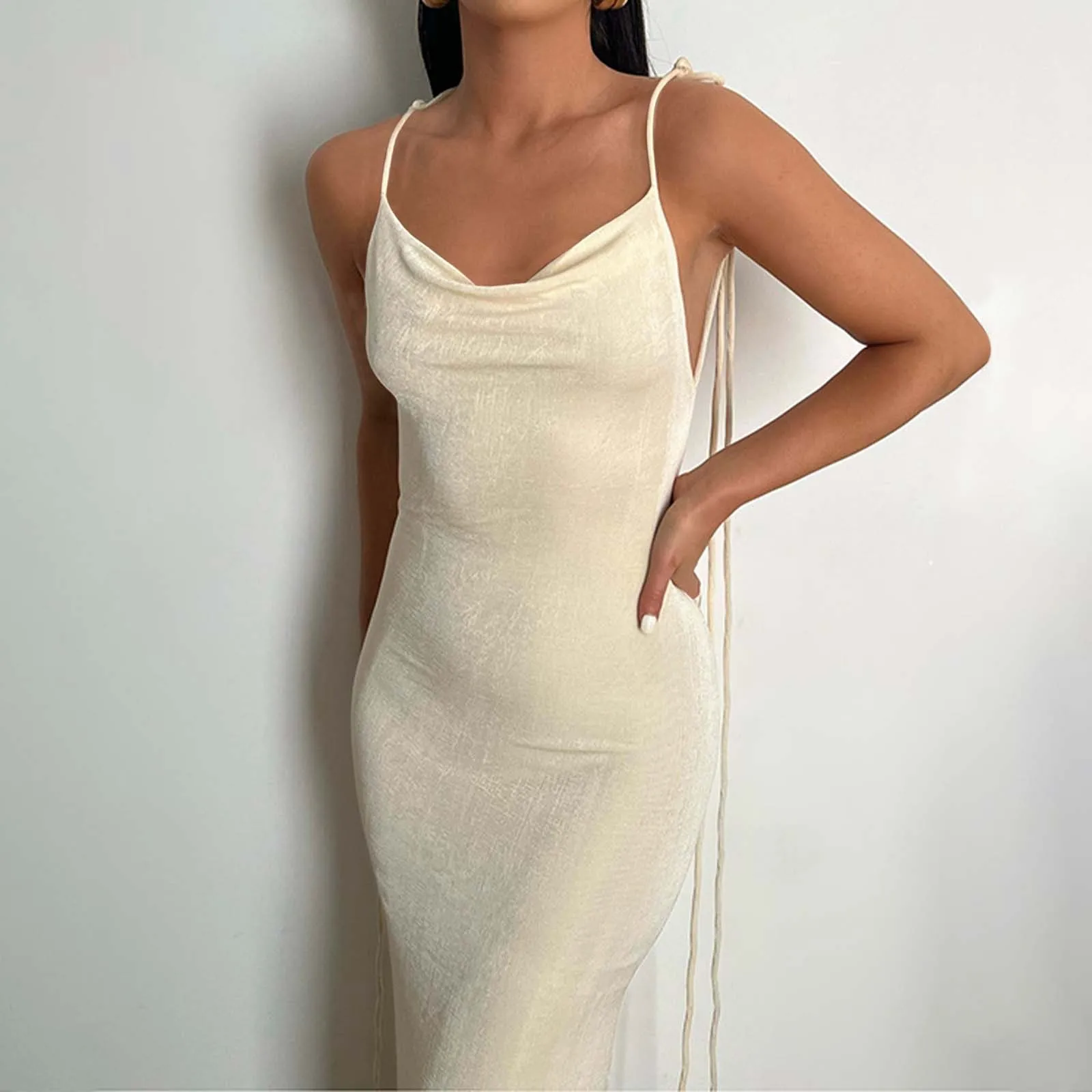 

Womens Dresses Summer 2024 Women'S Neck Bodycon Dresses Sleeveless Slim Fit Cocktail Midi Woman Evening Gown Dress