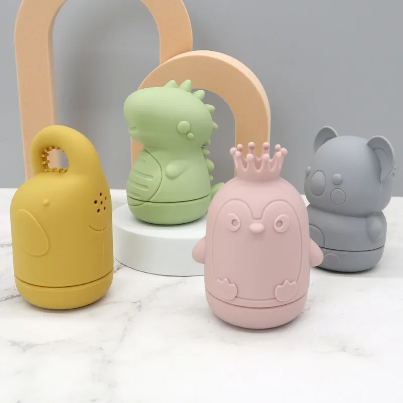 4pcs/Set Baby Shower Cartoon Animal Toys Dinosaur Bathroom Sprinkler Distraction Floating Silicone Bath Toys Soft Bath Toys