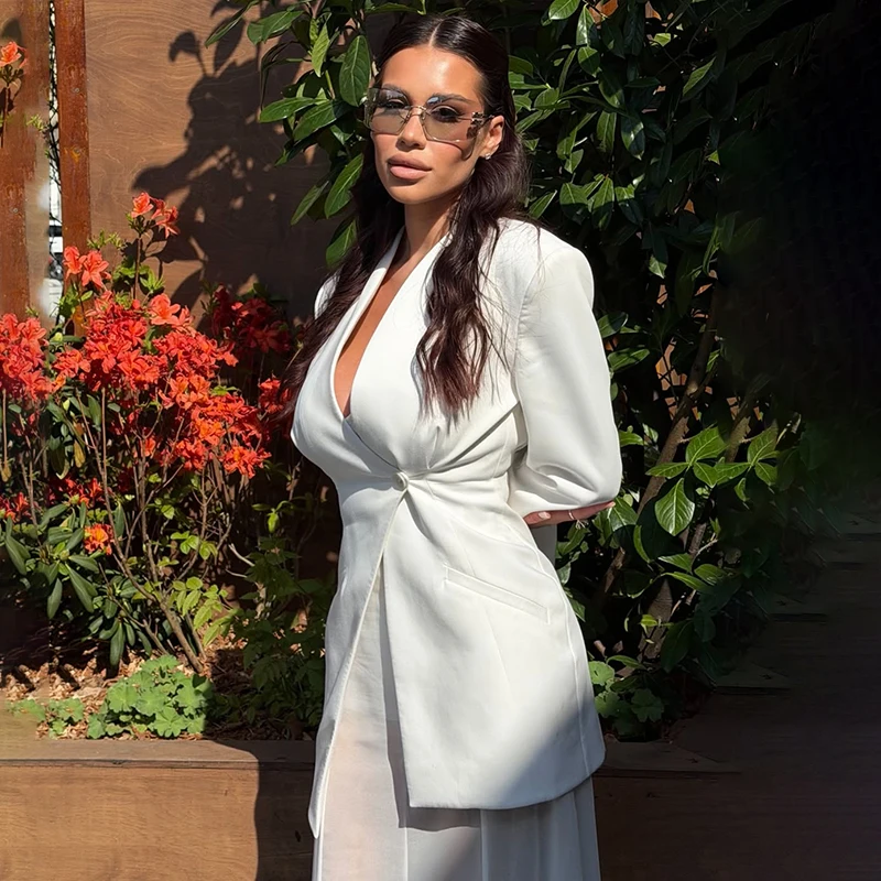 Typhaland Fashion Slim Button Blazer Coat Women's Commuter  Solid V-Neck Slit Long-Sleeve Leisure Jacket 2026 Spring New Female