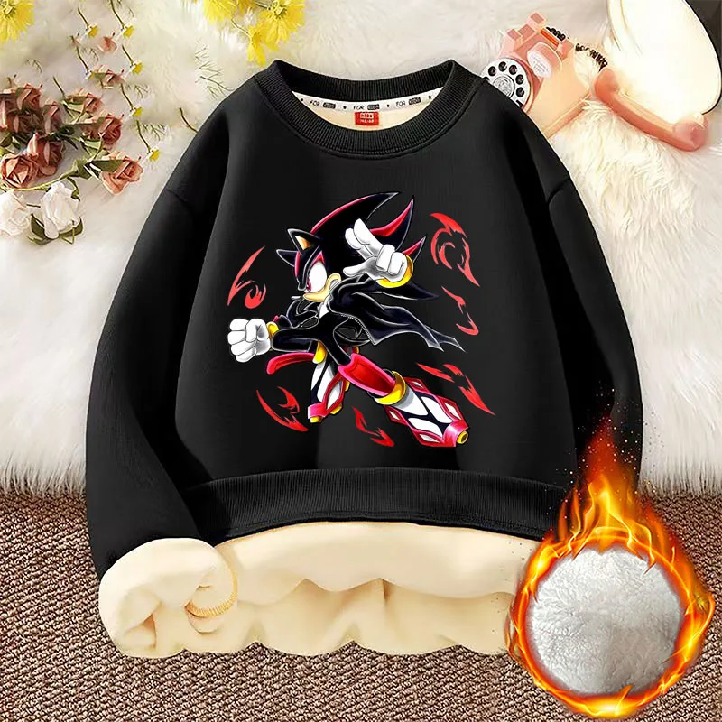 Sonics Winter Kids Thicken Sweatshirt Children Casual Warm Pullover Boy Cartoon Cute Clothing Anime Top Long Sleeve Clothes 2025