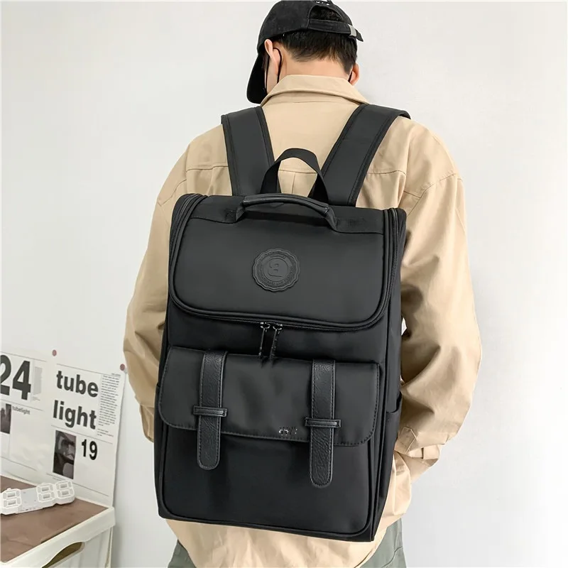 Korean Fashion Men Black Shoulders Backpack Campus Students Casual Schoolbag Large Capacity Outdoor Travel Waterproof Backpacks