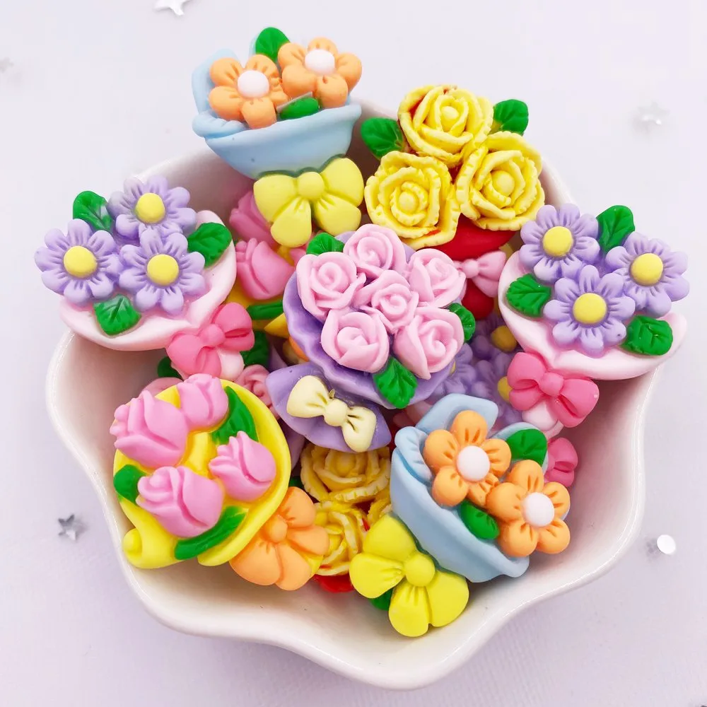 10 sztuk żywica Kawaii kolorowe malowane 3D bukiet róż Flatback kamień księga gości figurka DIY dekoracje akcesoria domowe rzemiosło OM131 — zdjęcie 5