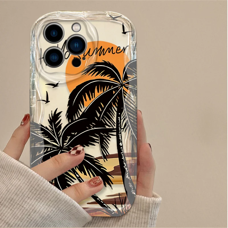 Casing Ponsel Sunset Coconut Tree untuk IPhone 17 Air 16 15 14 13 12 11 Pro Max Plus 16E XR XS X 7 8 Pelindung Belakang Silikon Anti Benturan