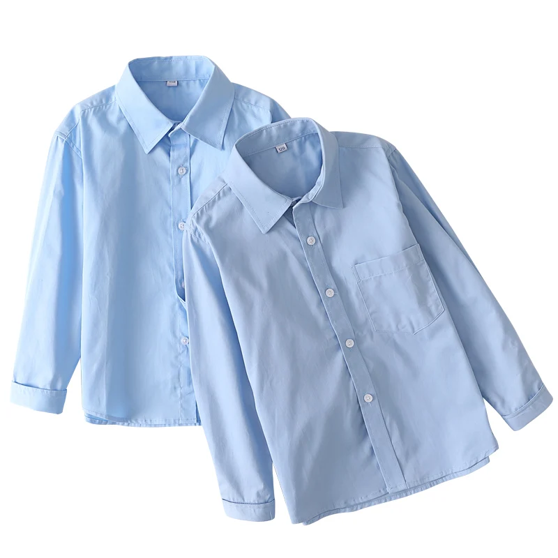 Kids Blue Shirts for Girls School Uniform Blouses for Boy Long Sleeve Preppy Style Cotton Children Clothes Vestidos 6 8 10 14 Y