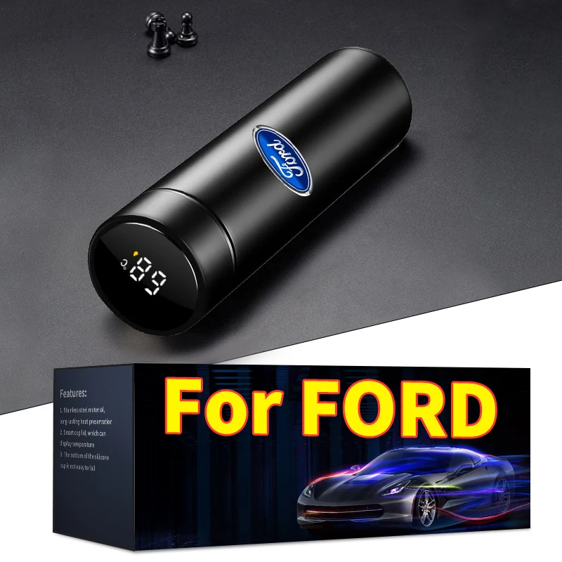 500ml Portable Car Logo Intelligent Stainless Steel Thermos Bottle For Ford Mondeo Focus Mk2 Mk3 Mk7 Fiesta Escape Kuga Ecosport