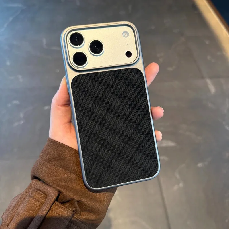 Modne etui na iPhone Air, matowe, tkane, w kratkę, z powłoką galwaniczną na ramce, obudowa na telefon iPhone Air, odporna na wstrząsy, z bumperem. — zdjęcie produktu 5