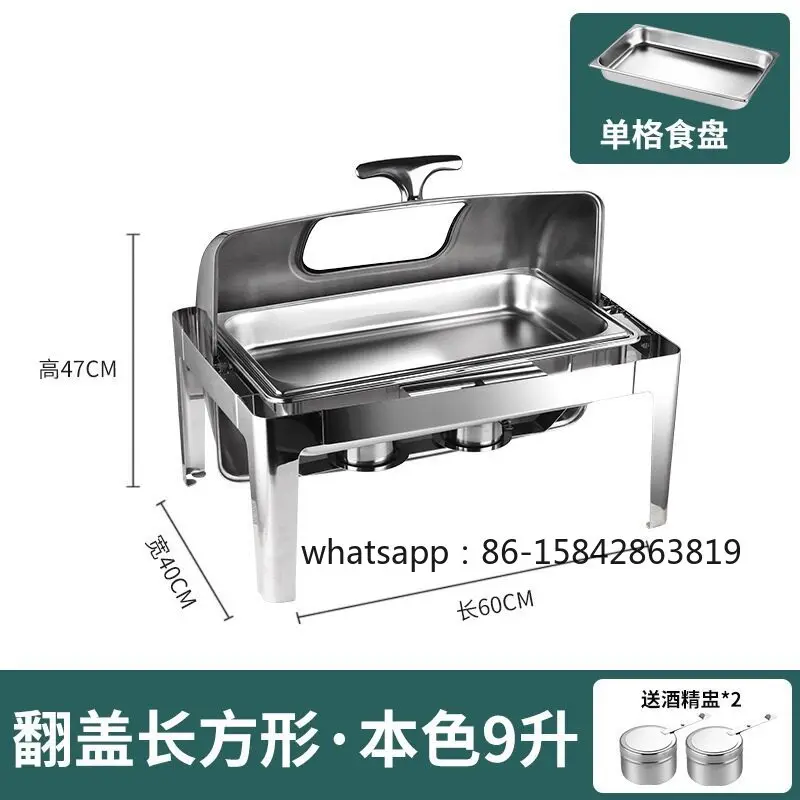 Hydraulic Full Flip Buffet Food Warmer Visual Glass Alcohol & Electric Dual Heating Insulation Stove for Hotel Restaurant