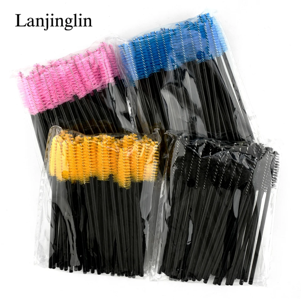 Lanjinglin 50/100 piezas de cepillos para pestañas de maquillaje, cepillo de cejas de cristal con mango de diamante, aplicador de máscara, herramientas de extensión 4