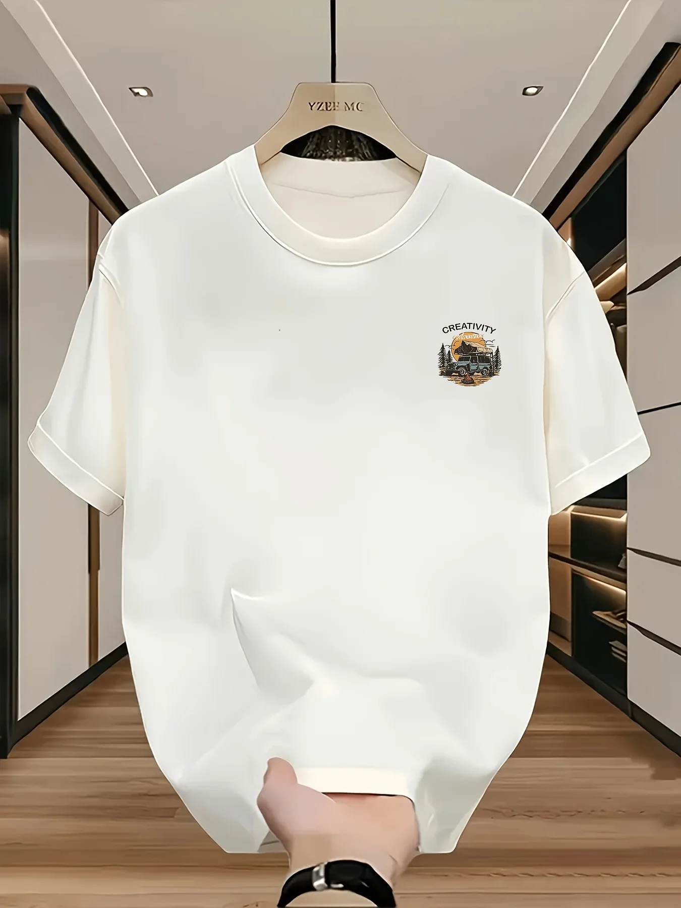 تي شيرت رجالي كاجوال بأكمام قصيرة من القطن 100 مع مطبوعات صيفية، مناسب للسفر متعدد المشاهد والارتداء اليومي