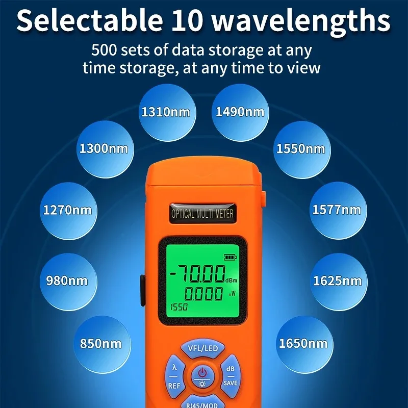 AUA-C70/C50 مقياس الطاقة الضوئية الصغير القابل لإعادة الشحن (OPM) مع محدد الأعطال البصرية (15/30/50mW VFL) جهاز اختبار كابل الألياف الضوئية FTTH #2