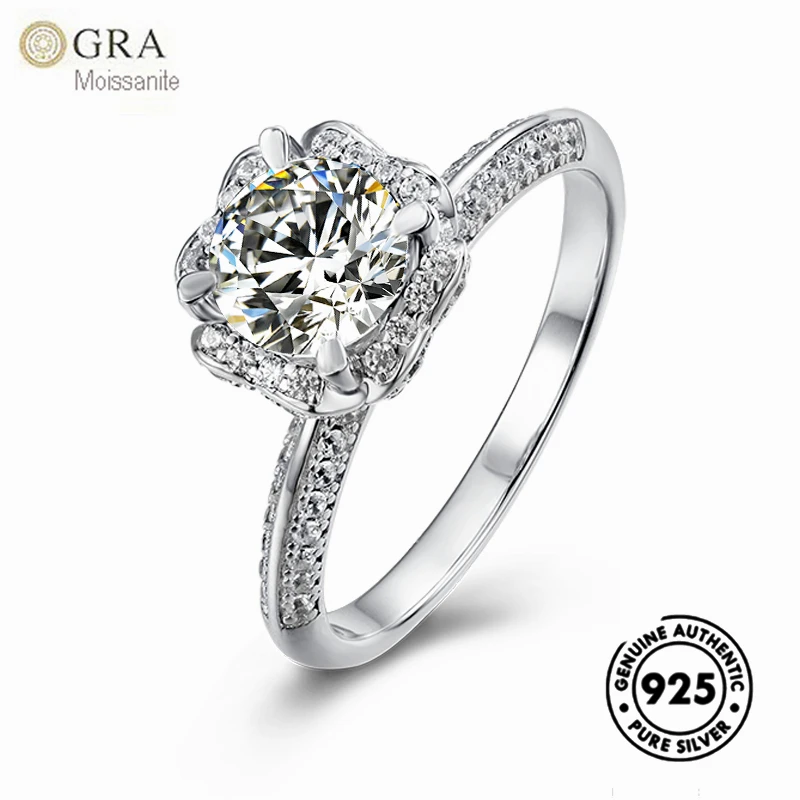 

GRA 1ct Moissanite Diamond Engagement Ring White Gold Solid 925 Silvr Custom Jewelry Ready To Ship