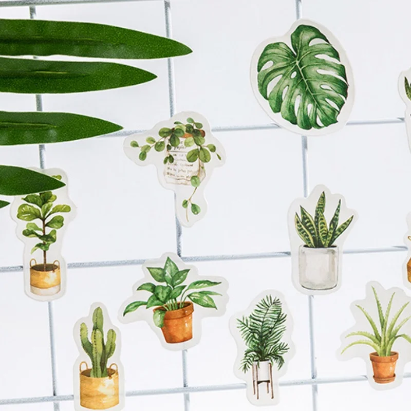 45 قطعة في كل عبوة من ملصقات النباتات بوعاء أخضر، مواد تزيين سجل القصاصات ذات الطراز الطبيعي الطازج، ألبوم الصور، ملصقات صناعة يدوية #5