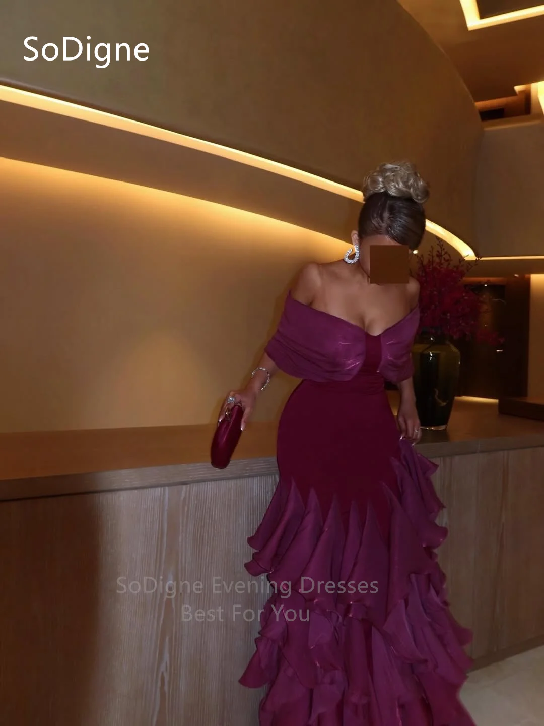 SoDigne فساتين حفلة موسيقية أرجوانية أنيقة بفيونكة قبالة الكتف فستان الحفلات مثير الكشكشة حورية البحر فساتين حفلات مخصصة