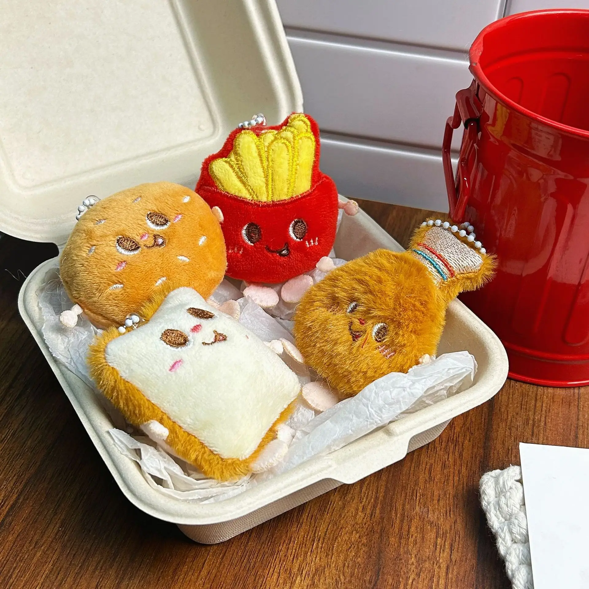 Ins Japans eten spelen kip been frietjes hamburger toast hanger rugzak paar modellen pluche gevuld schattig voedsel pop speelgoed cadeau