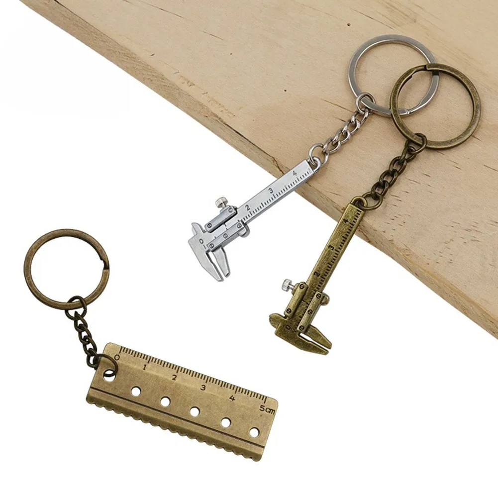 3pcs Zinc Alloy Keychain Ruler Vernier Caliper Measuring Tool Portable for Everyday Measurement Needs Silver Retro