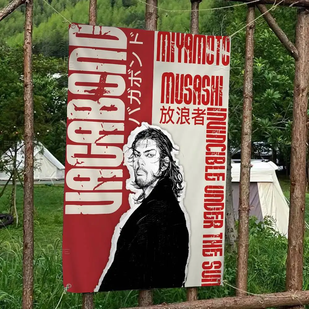Wall Art Miyamoto Musashi Vagabond Bushido Warrior Creative Pattern Hanging Flag Polyester Printed Banner Hand Pulled Flag