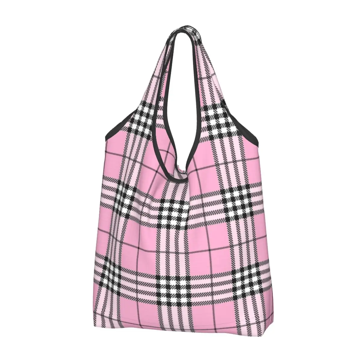 Custom Classic Scottish Tartan Plaid Shopping Bags Women Portable Big Capacity Grocery Geometric Gingham Check Tote Shopper Bags