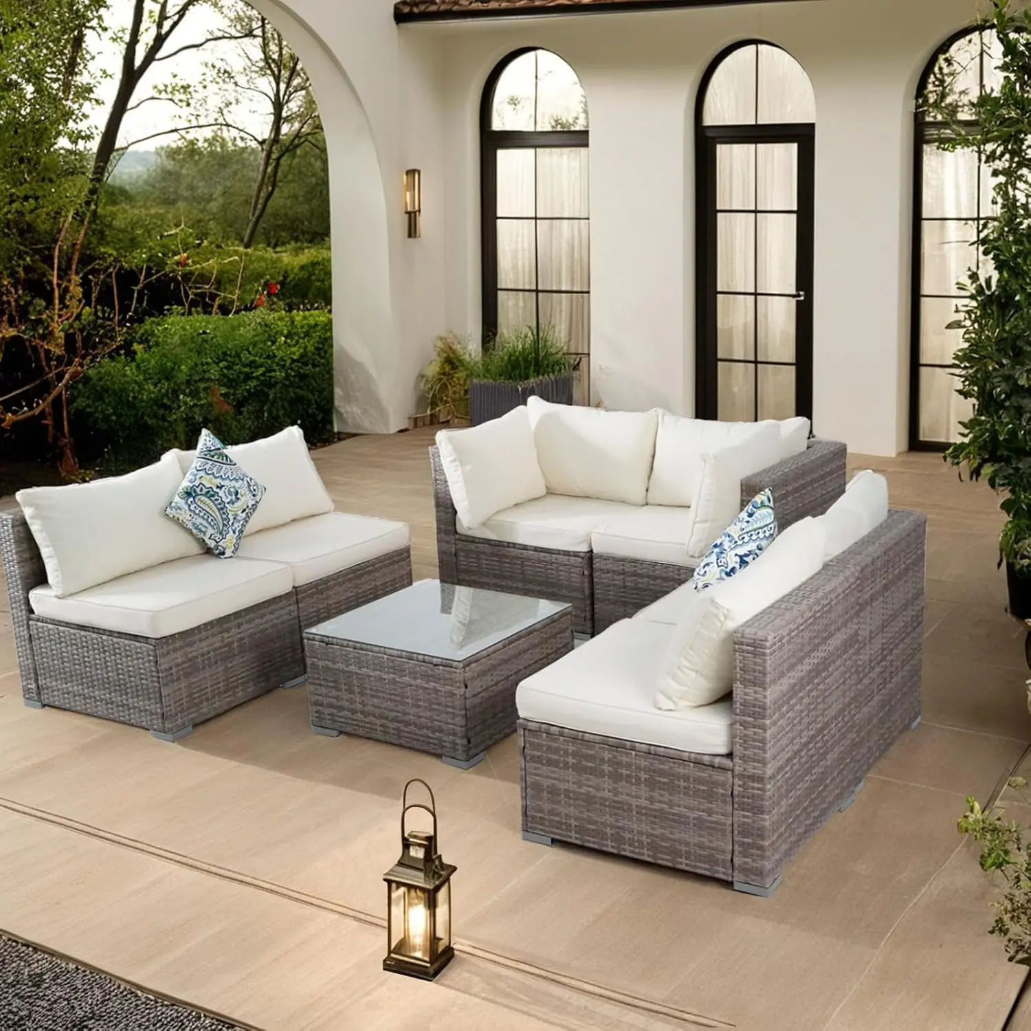 

7 Piece Outdoor Patio Sectional Sofa Set, All-Weather Wicker Patio Furniture Set, With Able Cushions & Tempered, Customized