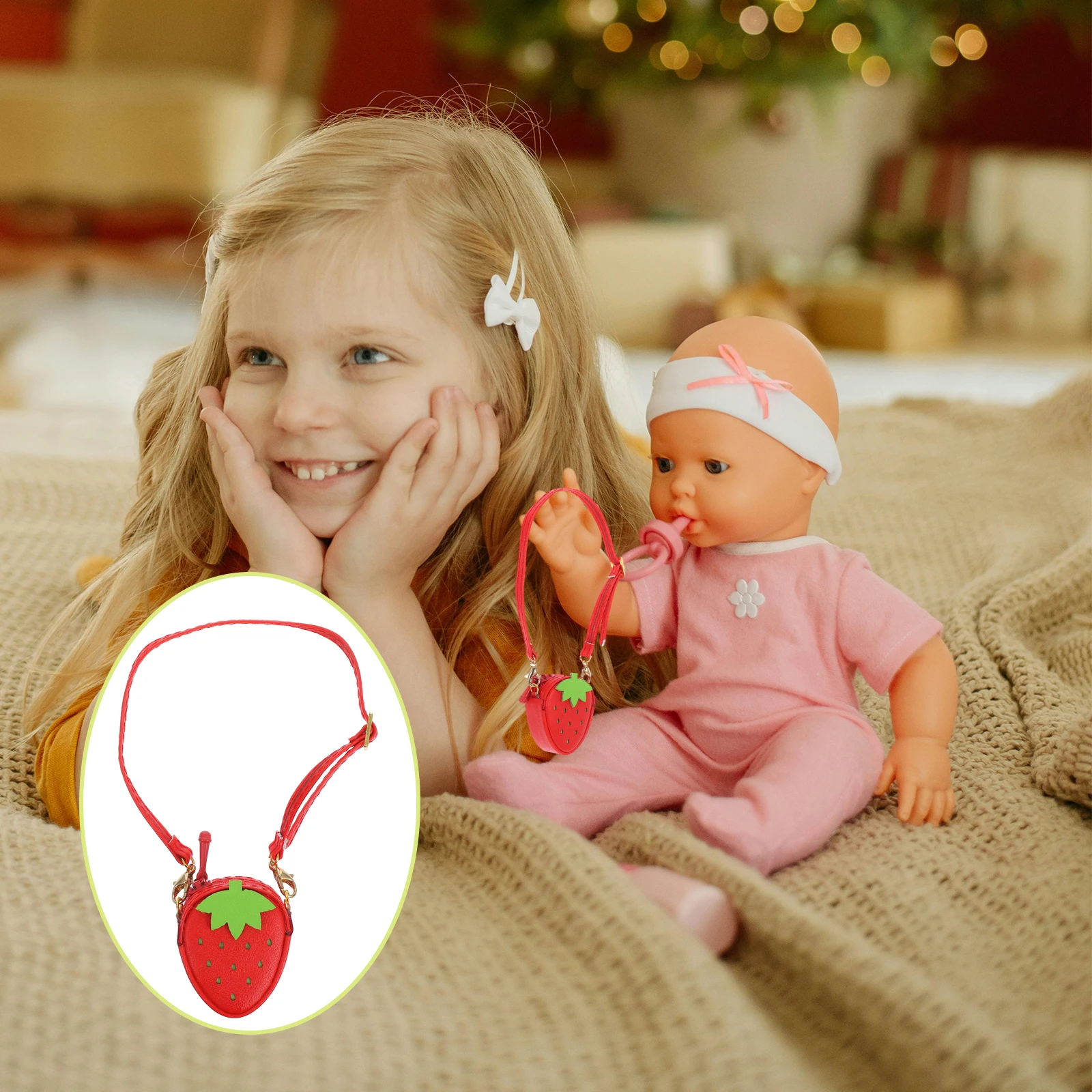 

Cute Strawberry Design Adjustable Mini Crossbody Purse Sling For Bjd Accessories Fashion Pu Handbag Strawberry Girls Mini Carry