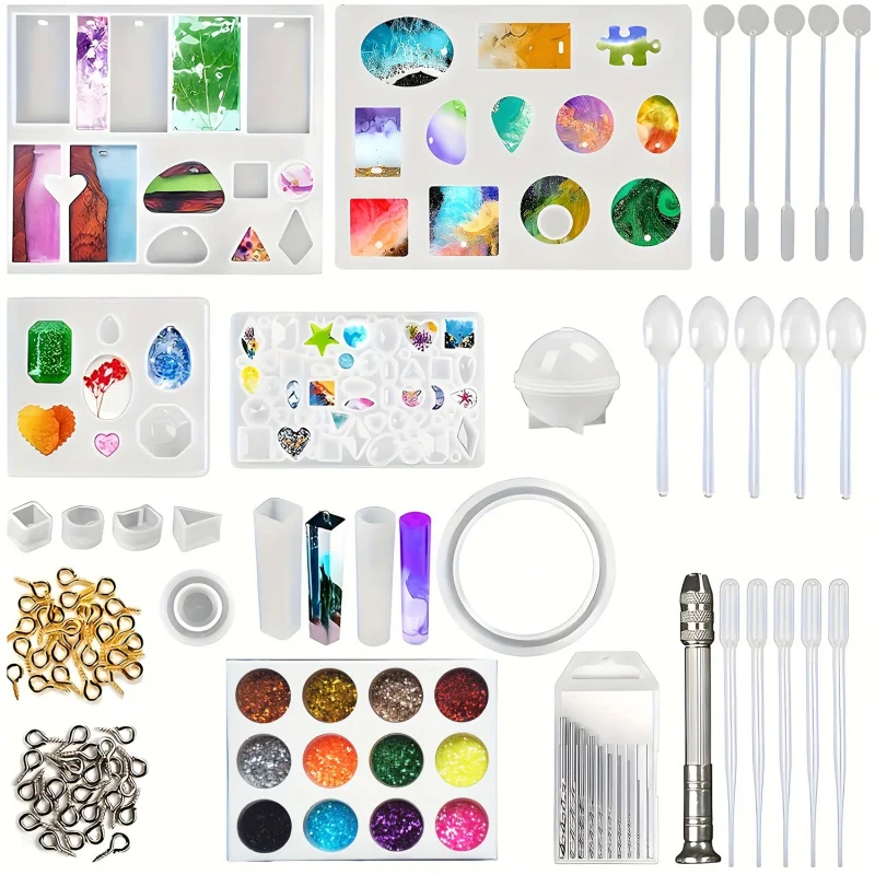 

141pcs Epoxy Resin Casting Silicone Mold Kit，For Jewelry Making、Pendant Crafts、DIY Project