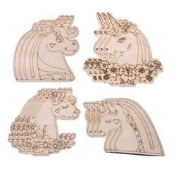 8pcs Unicorn Wooden Crafts Kids DIY Painting Carton Ornaments For Unicorn Party Decoration Happy Birthday DIY Gift Supplies