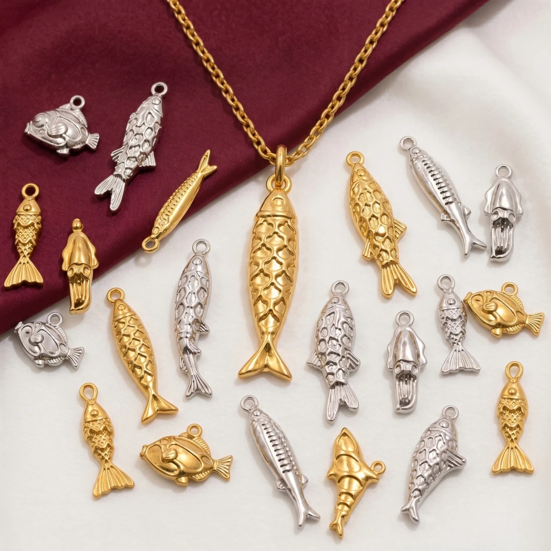 3 Stück Edelstahl 3D Seefisch Hai Anhänger Niedliche Tierfiguren Fisch-Charms für Schlüsselanhänger Halskette DIY Schmuckherstellung Zubehör – Detail 1
